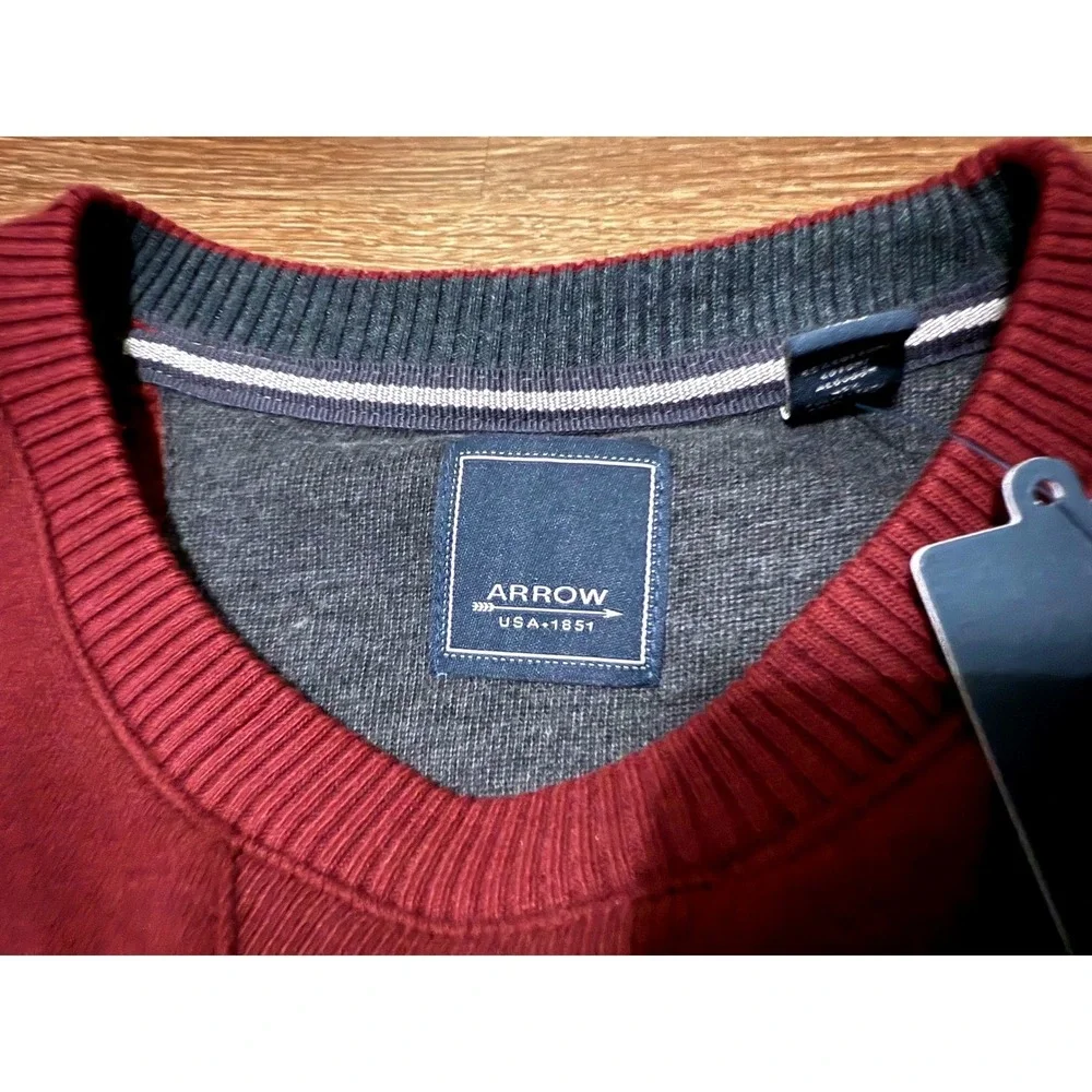 Arrow Men's Long Sleeve Dark‎ Burgundy Crewneck Pullover Sweatshirt Size XL
